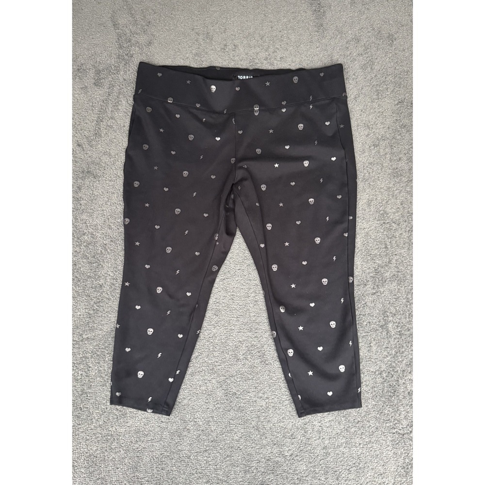 Torrid Pixie Black Silver Skull Star Heart Foil Print Cropped Skinny Pants 3R